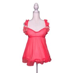 Victoria's Secret Babydoll Chemise Sheer Top Women's Size Medium Hot Pink Bows